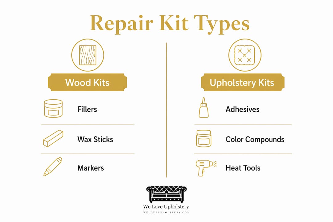 Infographic comparing wood and upholstery furniture repair kits