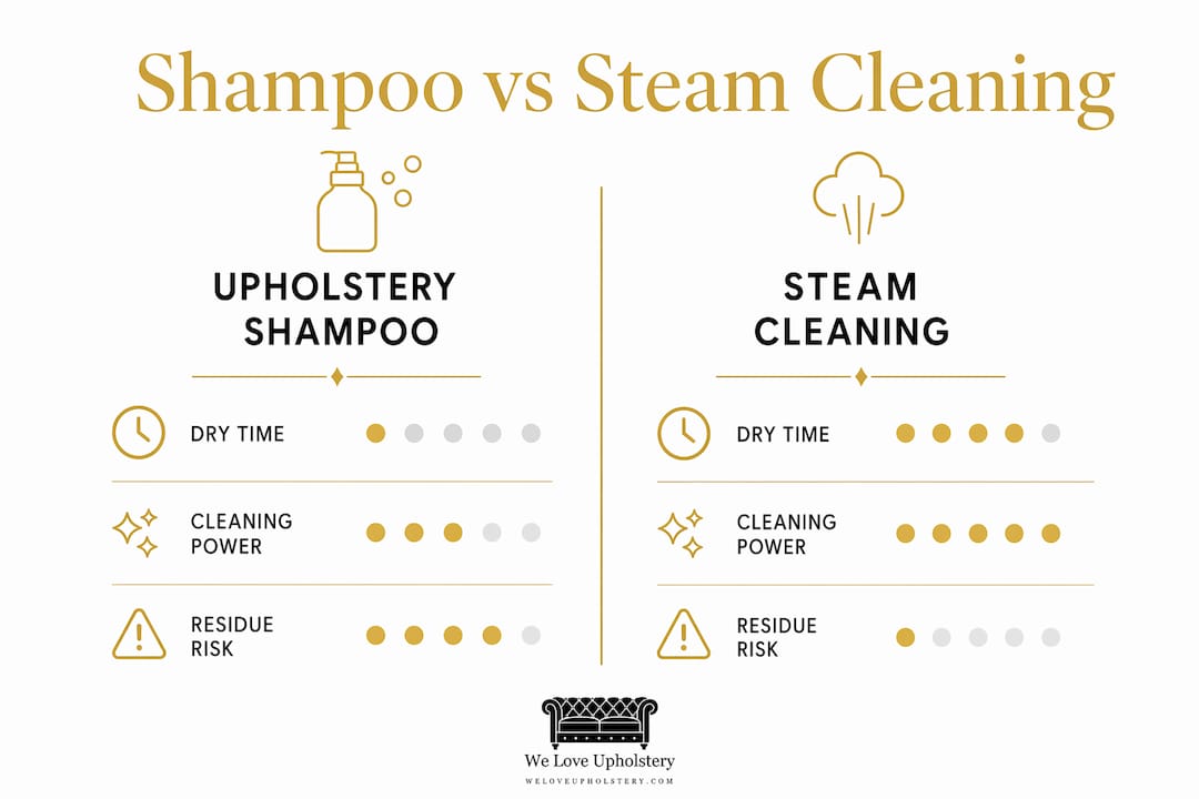 Infographic comparing upholstery shampoo and steam cleaning