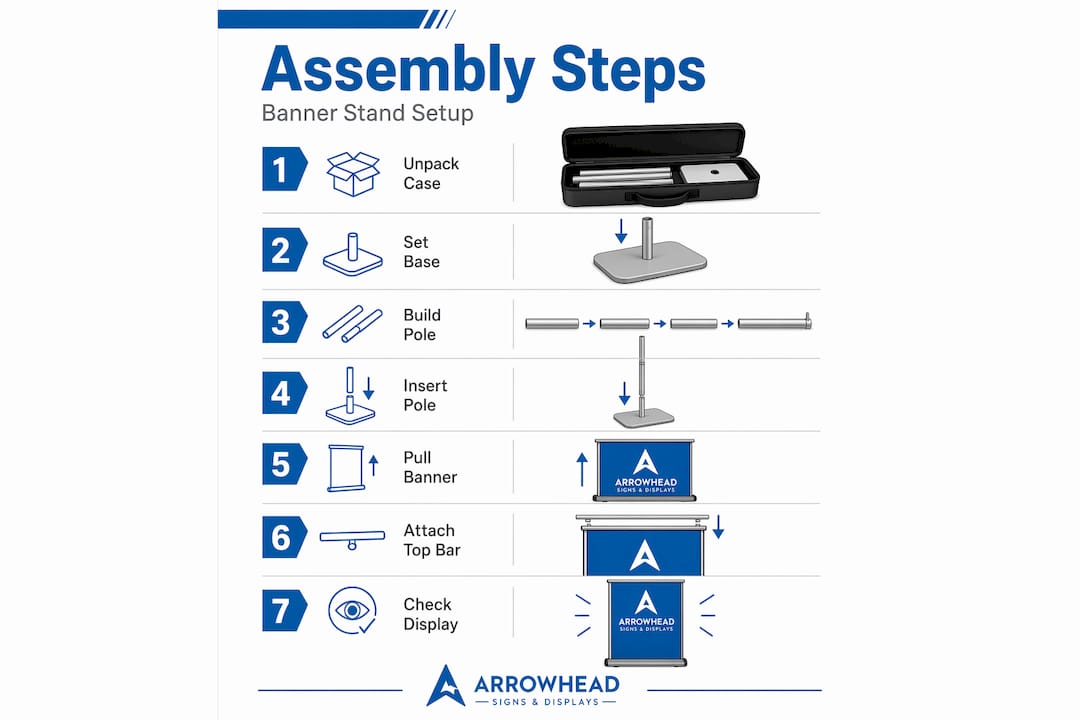 Infographic showing step-by-step banner assembly