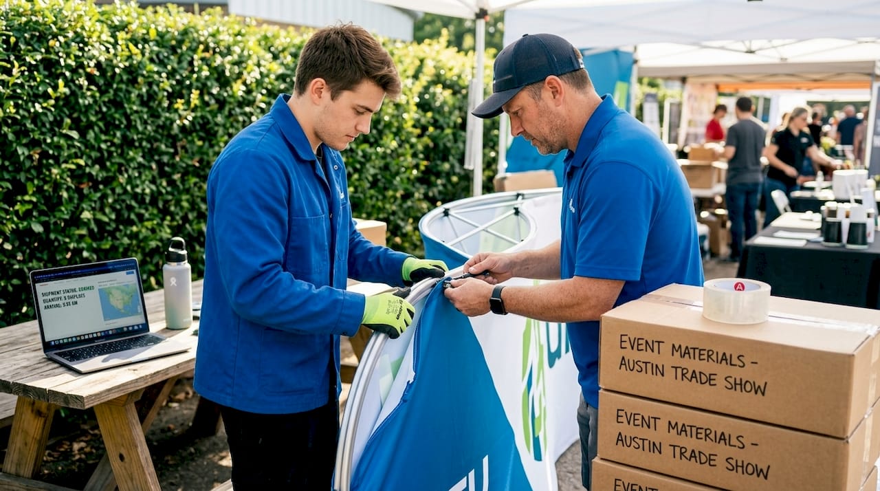 Team assembling tension fabric display