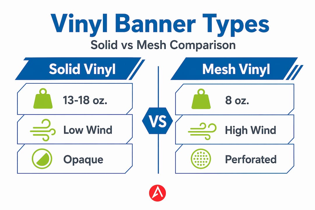 Infographic comparing solid and mesh vinyl banners