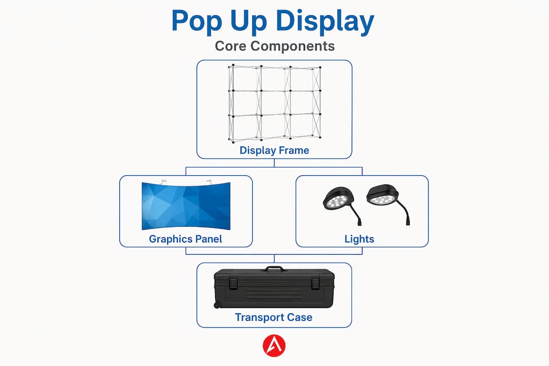 Hierarchical infographic of pop up display components
