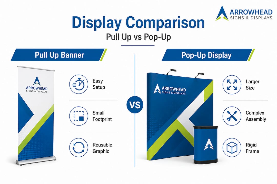 Infographic comparing pull up and pop-up displays
