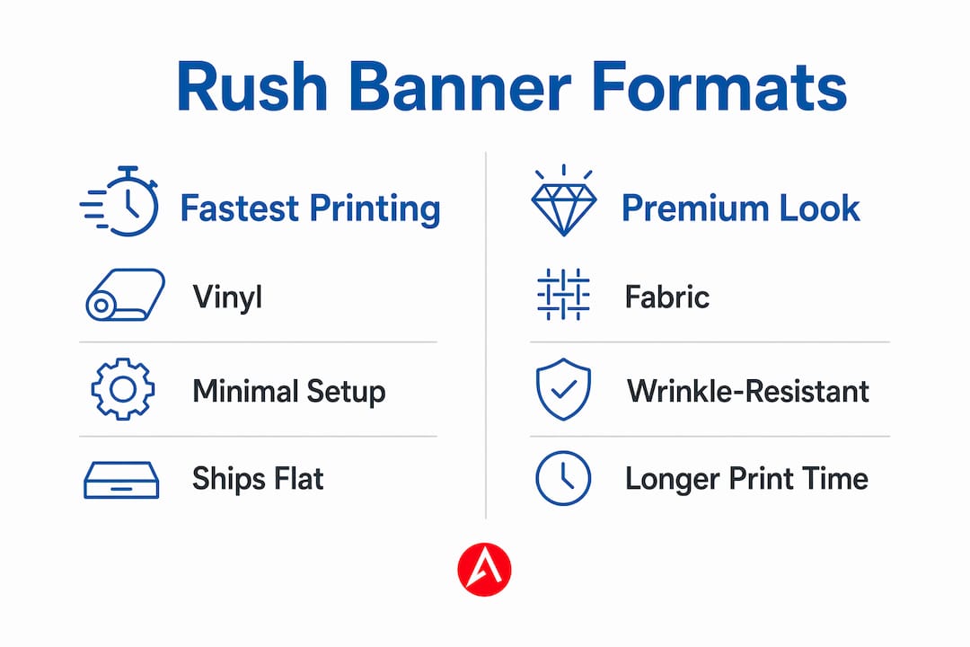 Infographic comparing rush order banner formats