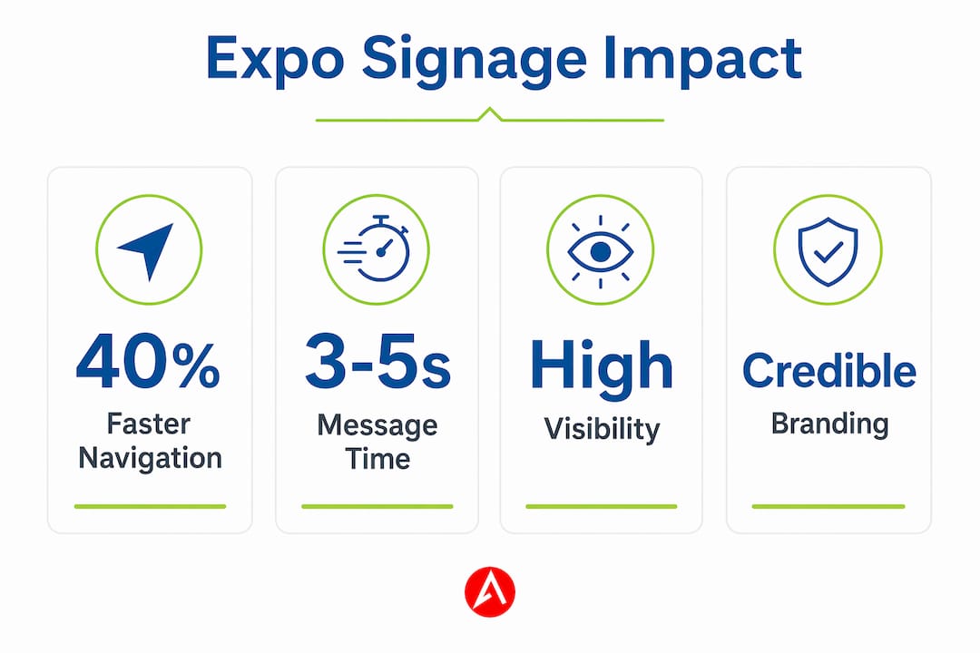 Infographic showing expo signage benefits and key stats