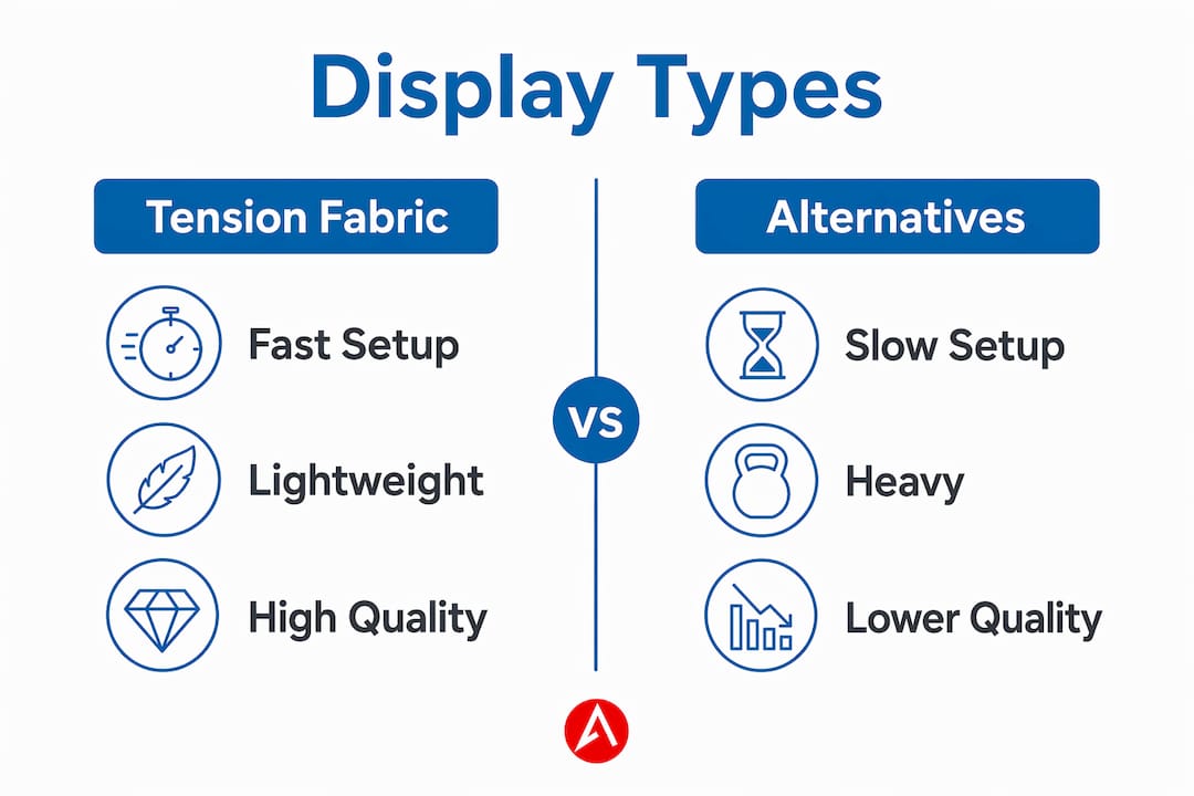 Infographic comparing tension fabric and alternative displays