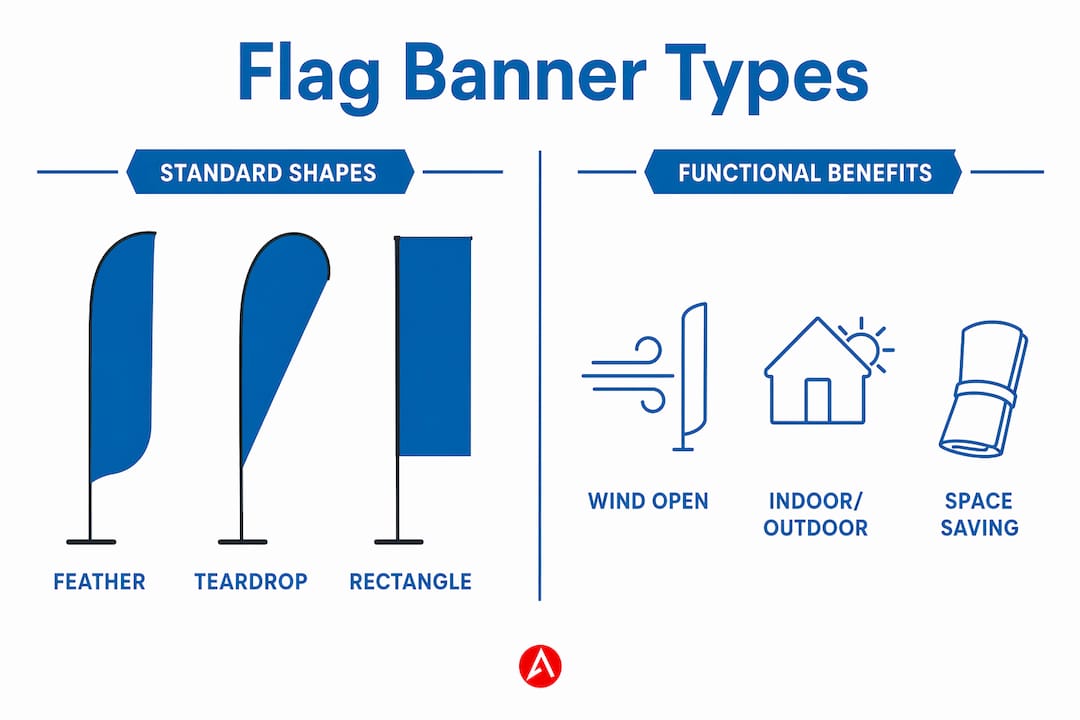 Infographic comparing types of promotional flag banners