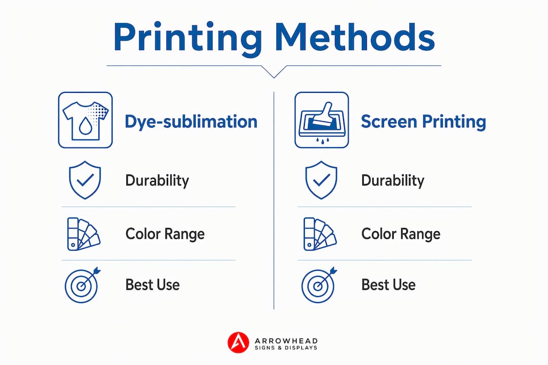 Infographic comparing printing methods for pop up tents