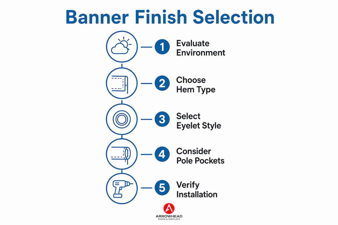 Infographic outlining banner finish selection steps