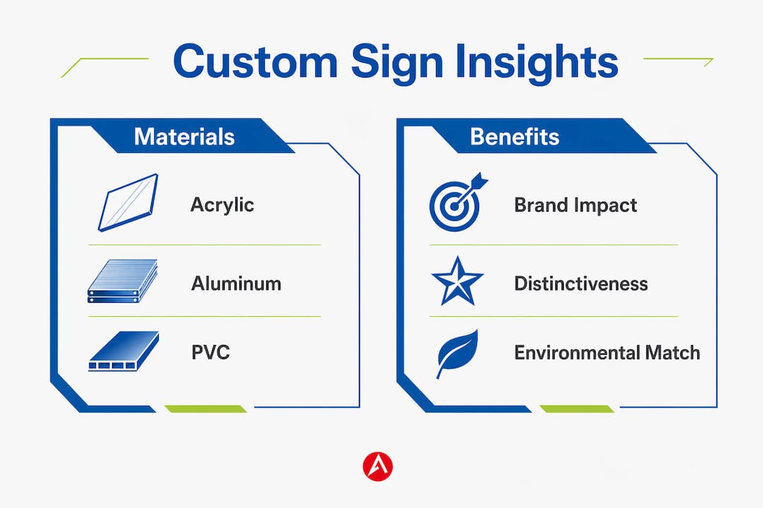 Infographic comparing custom sign materials and benefits