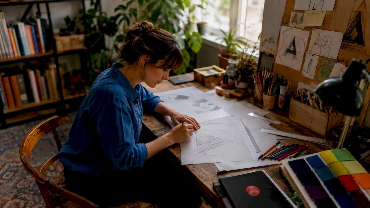 Designer sketching custom shaped business sign