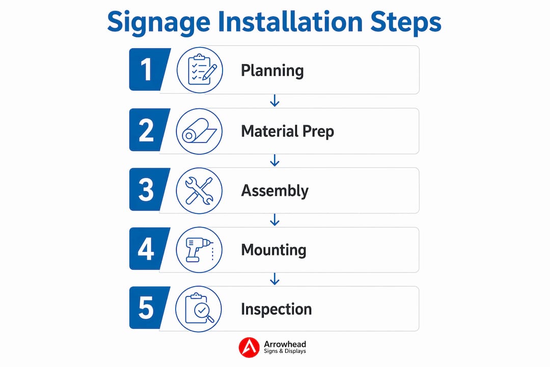 Infographic showing steps of event signage installation