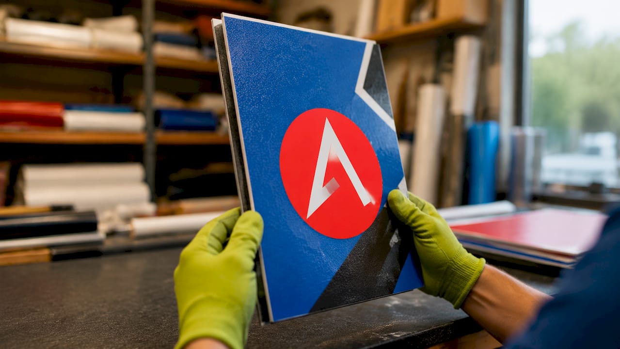Close-up of double sided banner layered construction