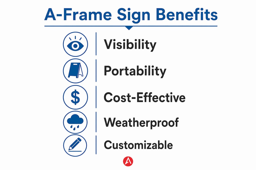 Infographic showing benefits of A-frame signs for small businesses
