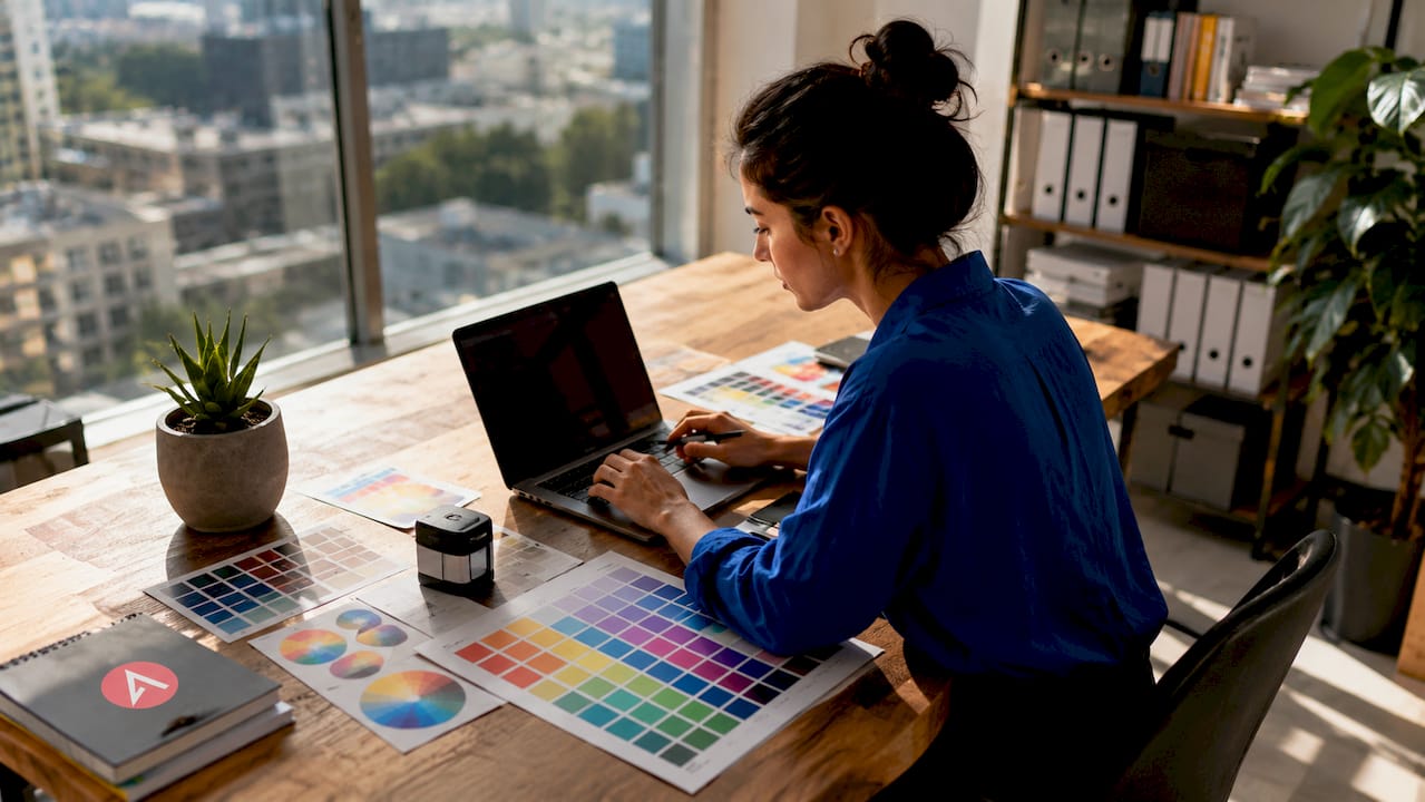 Graphic designer adjusting CMYK color settings