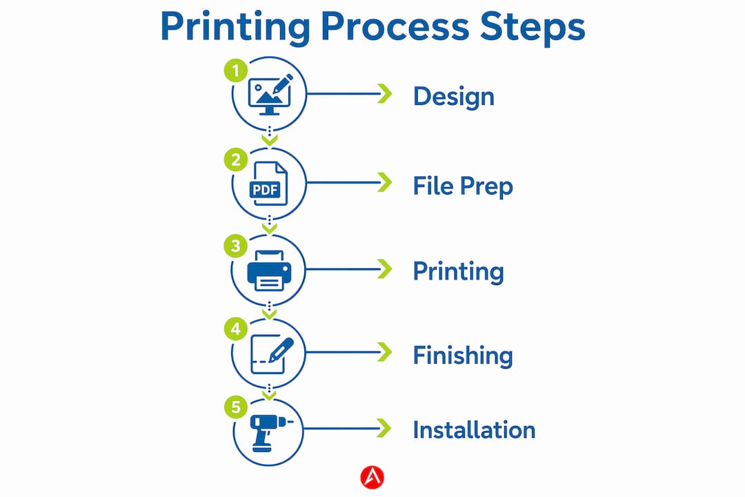 Infographic showing step-by-step booth printing process