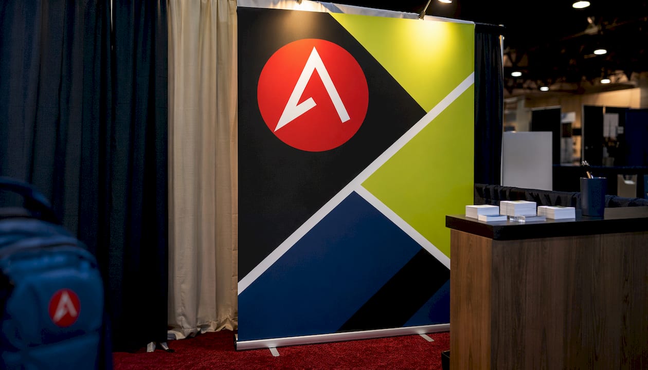 Close-up of retractable trade show banner