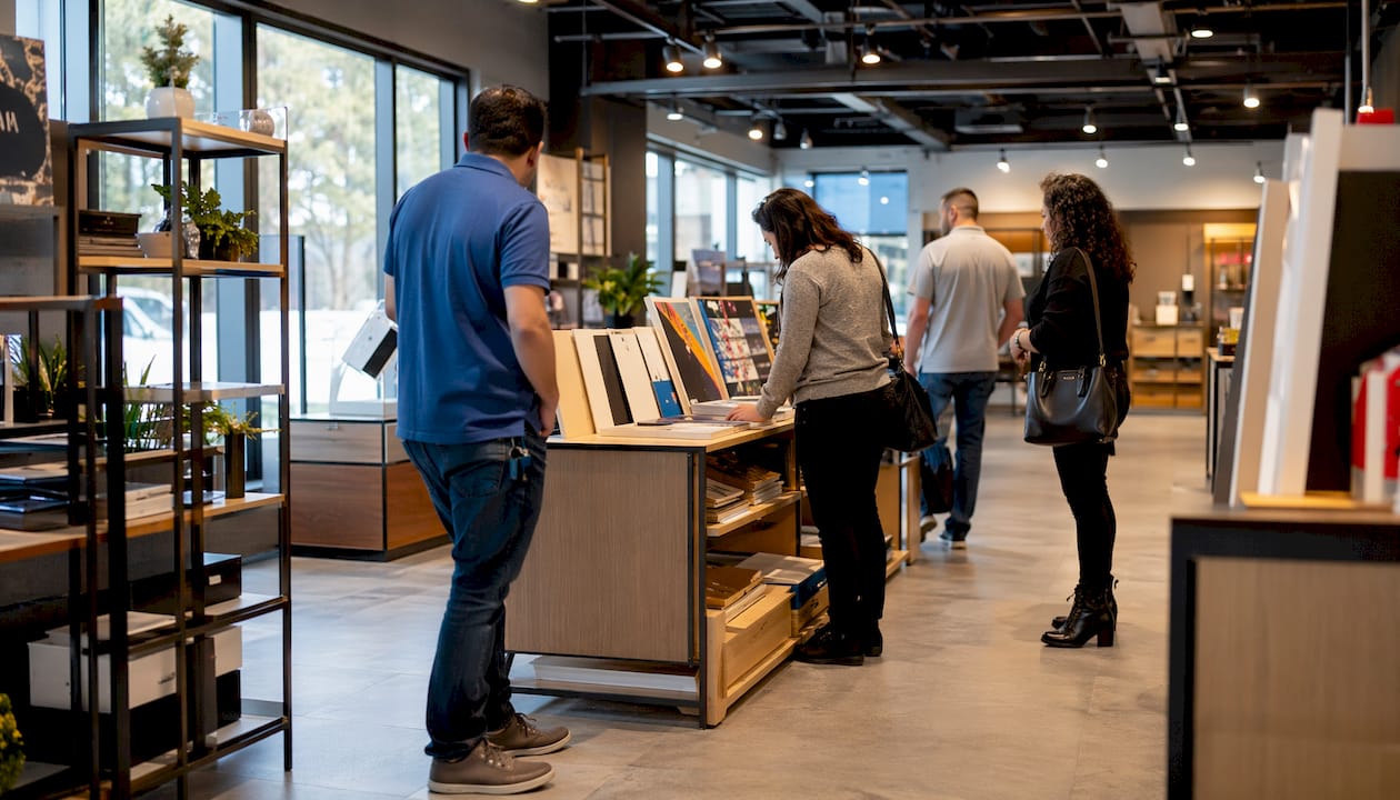 Store entrance with shopper sightlines and focal display