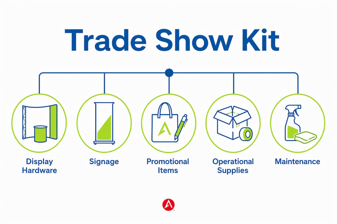 Infographic showing trade show kit item categories