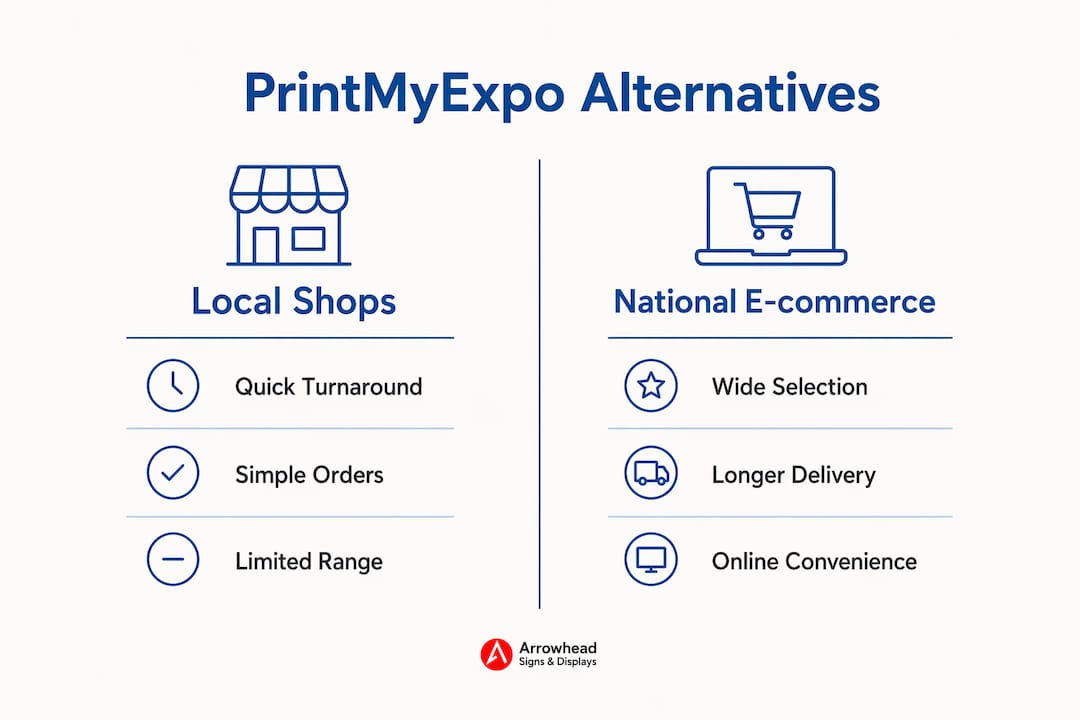 Infographic comparing PrintMyExpo alternatives