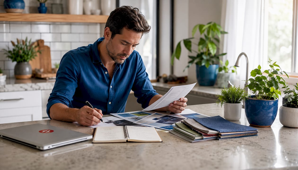 Business owner comparing trade show suppliers