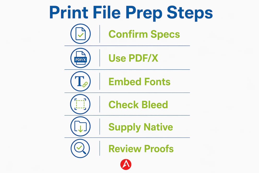 Infographic showing steps to prepare print files