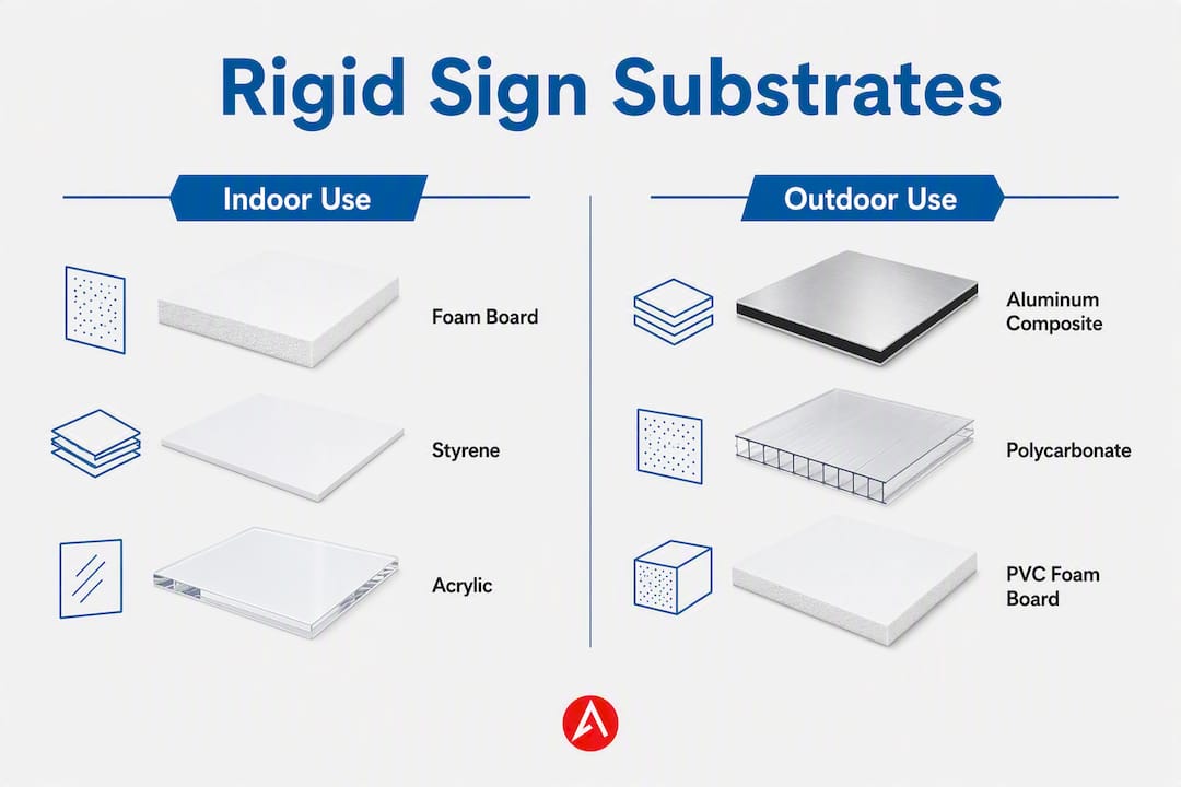 Infographic comparing indoor and outdoor rigid sign substrates