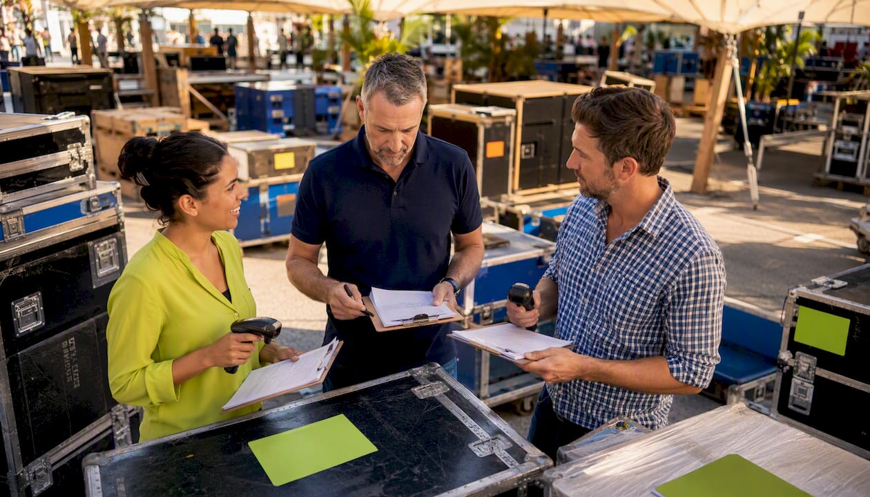 Team coordinating trade show logistics