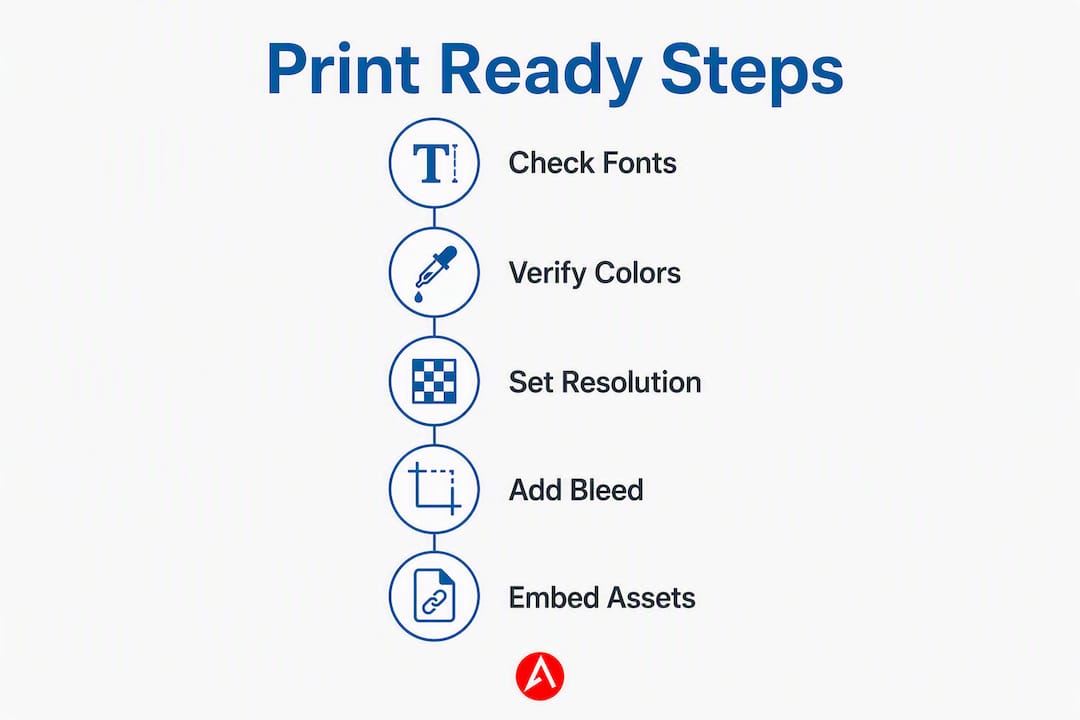 Infographic showing print ready file checklist steps