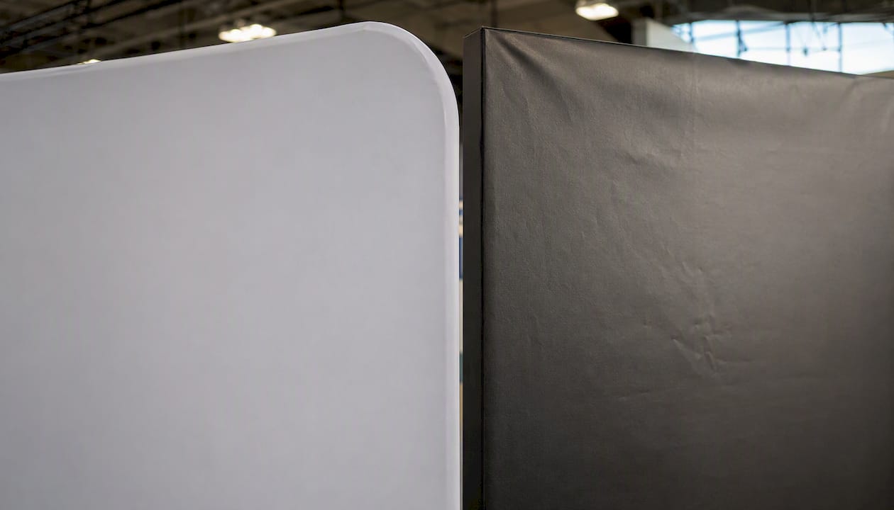 Close-up of tension fabric and vinyl backdrop textures