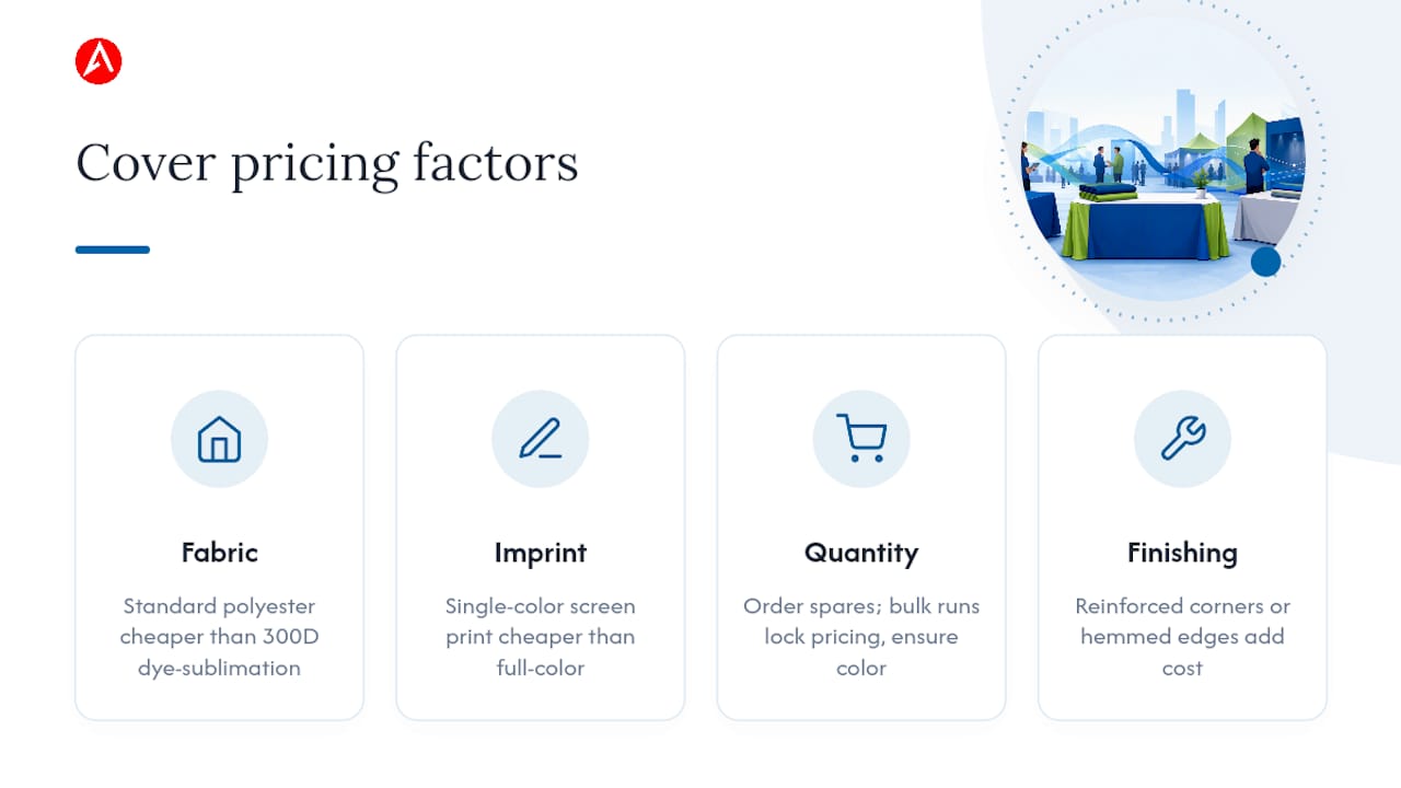 Diagram comparing pricing factors for custom table covers