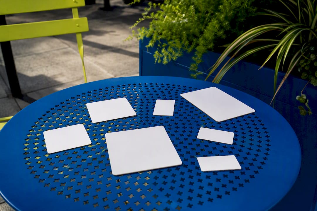 Various business card sizes layout on desk