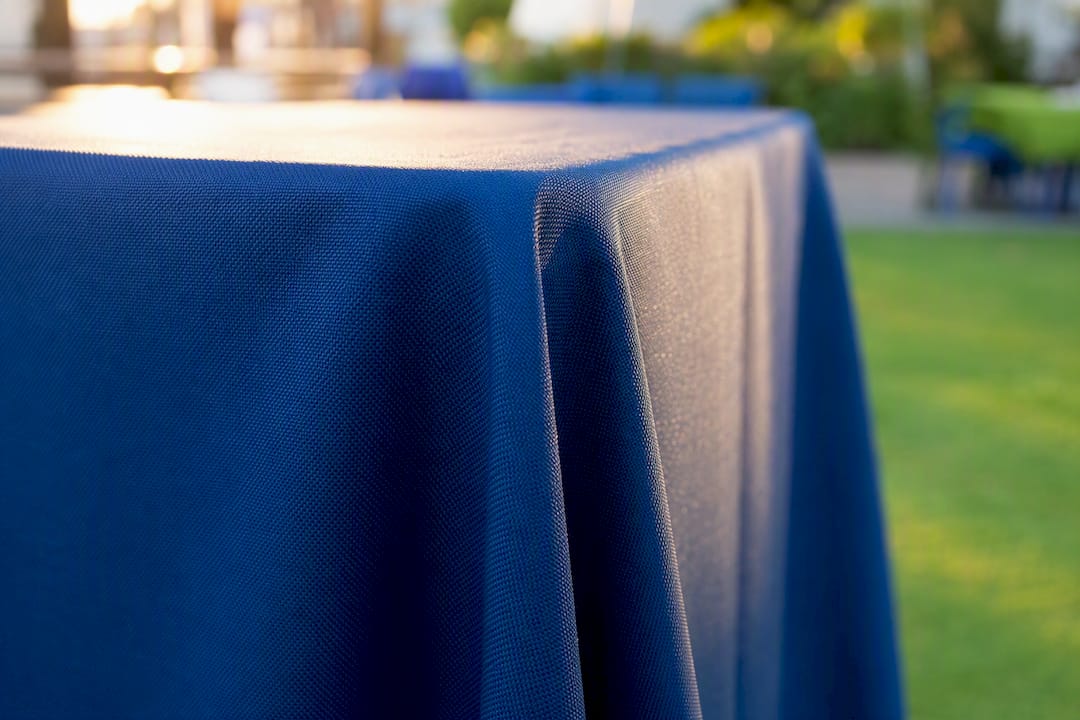 Close-up of polyester fabric texture on table cover