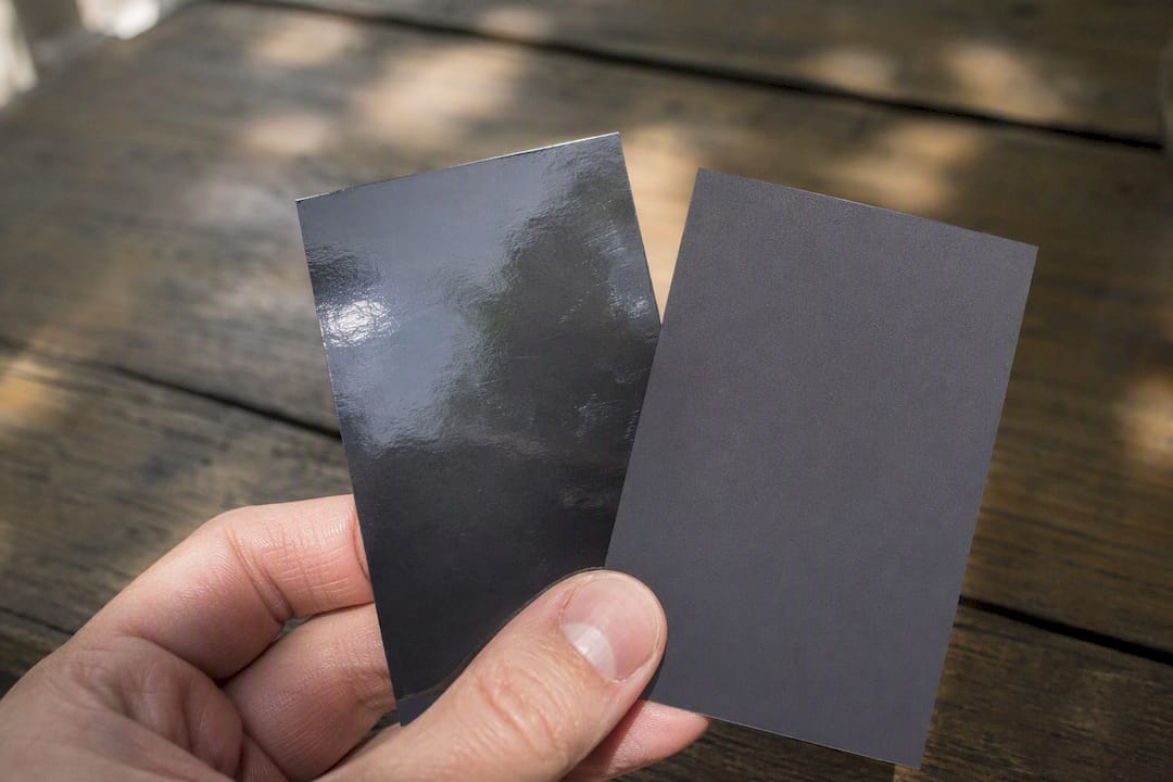 Comparison of ink smearing on glossy vs matte business cards