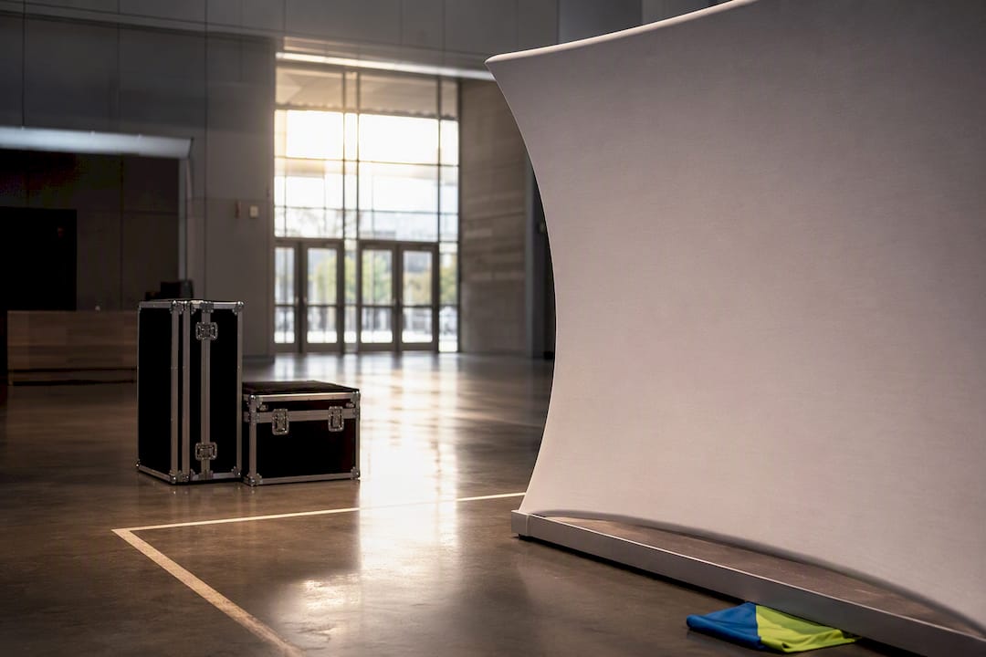 Partial fabric display at trade show venue