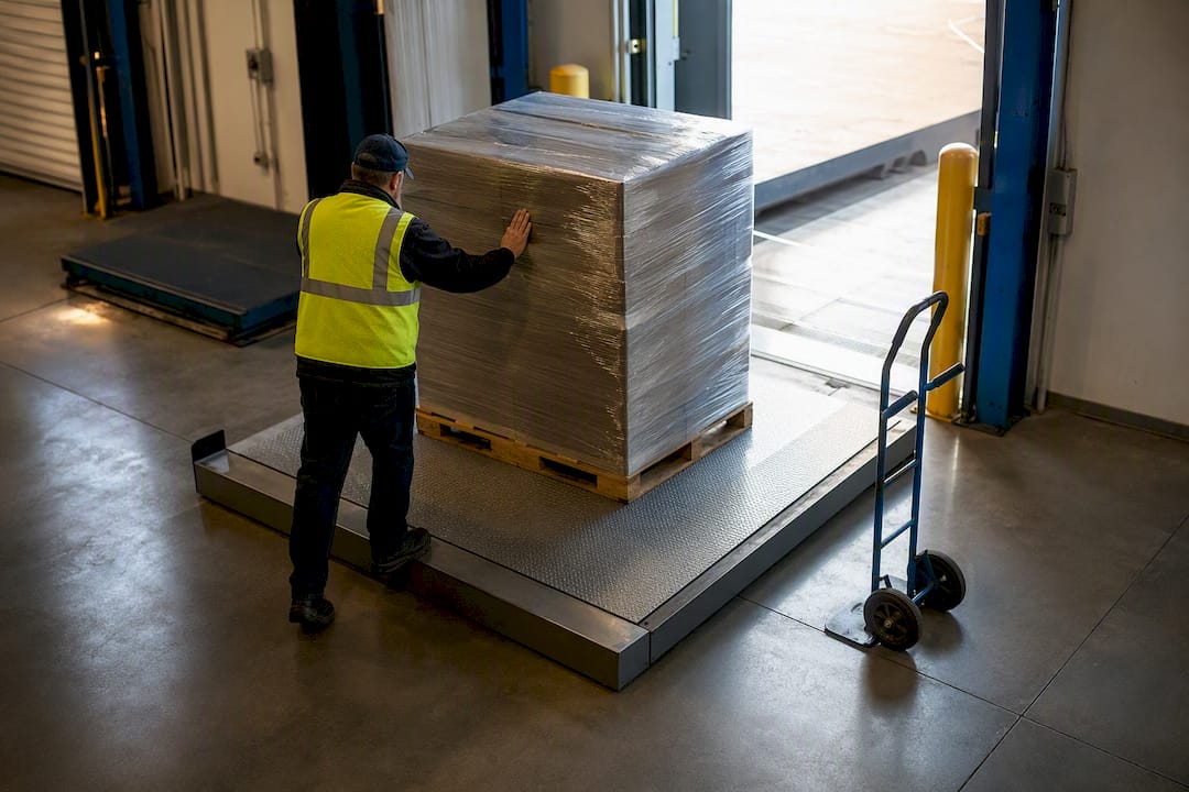 Freight pallet being weighed for drayage