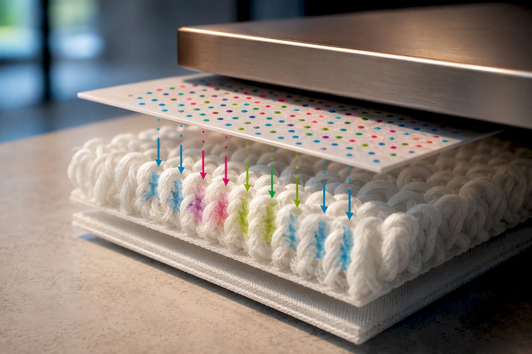 Dye entering fabric fibers during sublimation