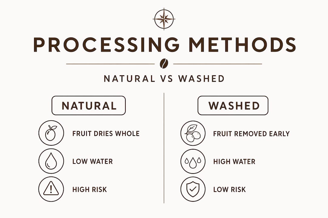 Infographic comparing natural and washed process coffee