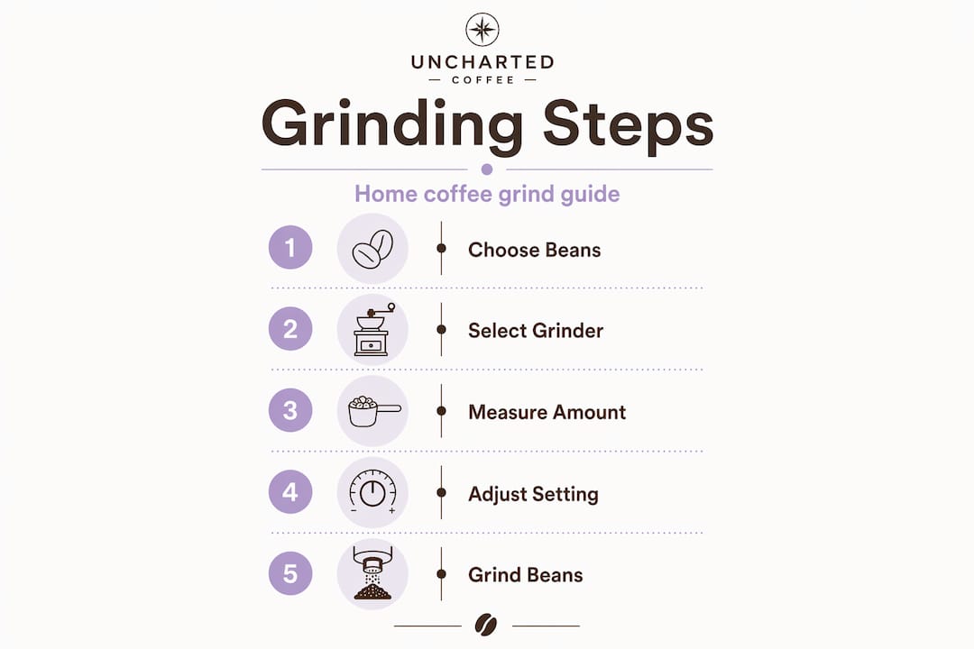 Infographic shows home coffee grinding steps