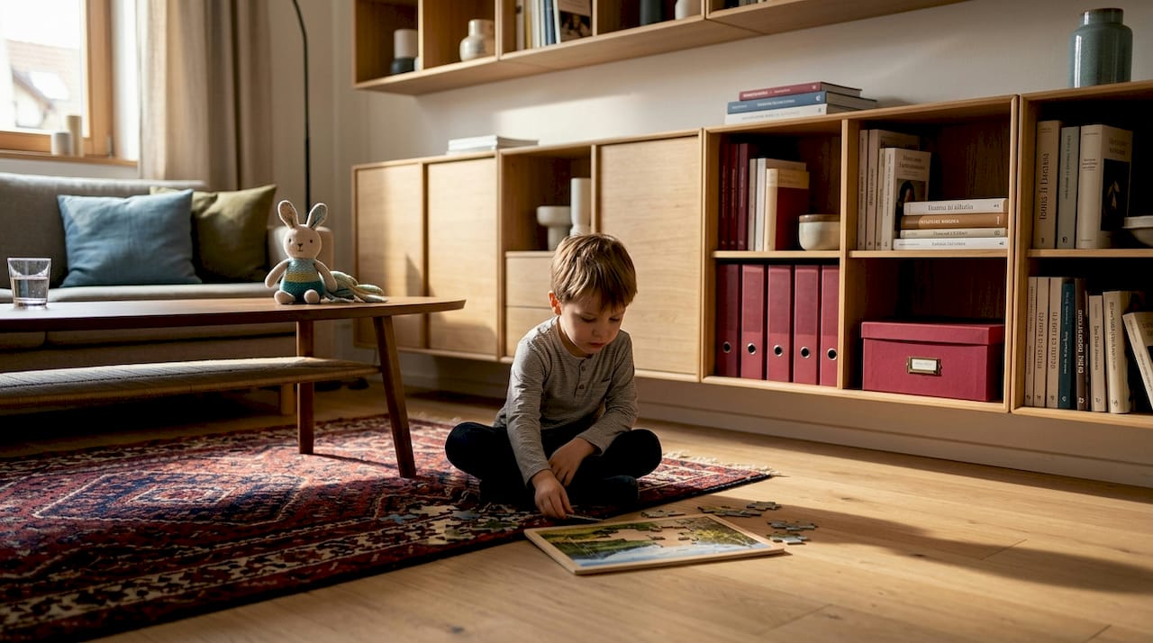 Mensole modulari in legno per il soggiorno di famiglia