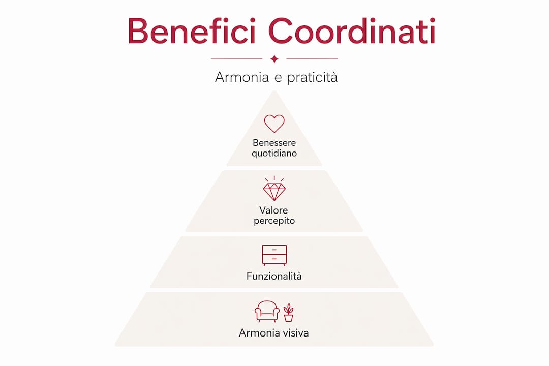 Infografica strutturata sui vantaggi degli accessori coordinati per il bagno