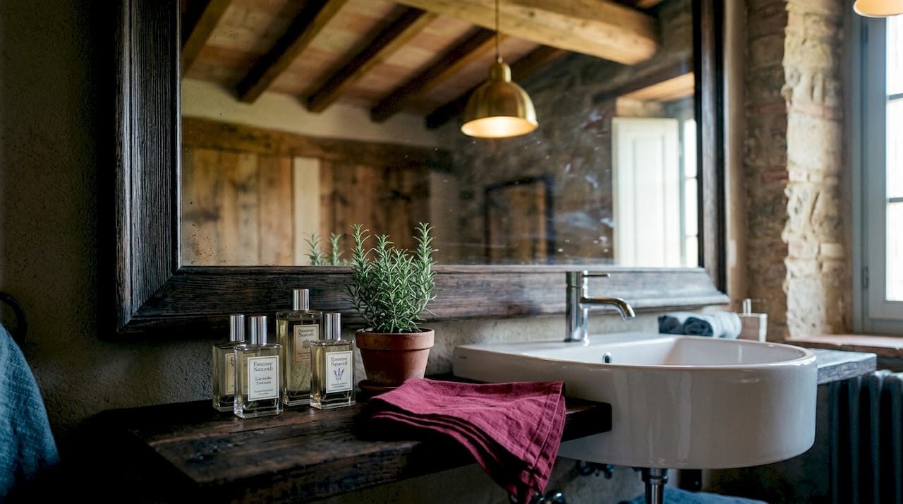 Specchio d’epoca con cornice in legno effetto decapato