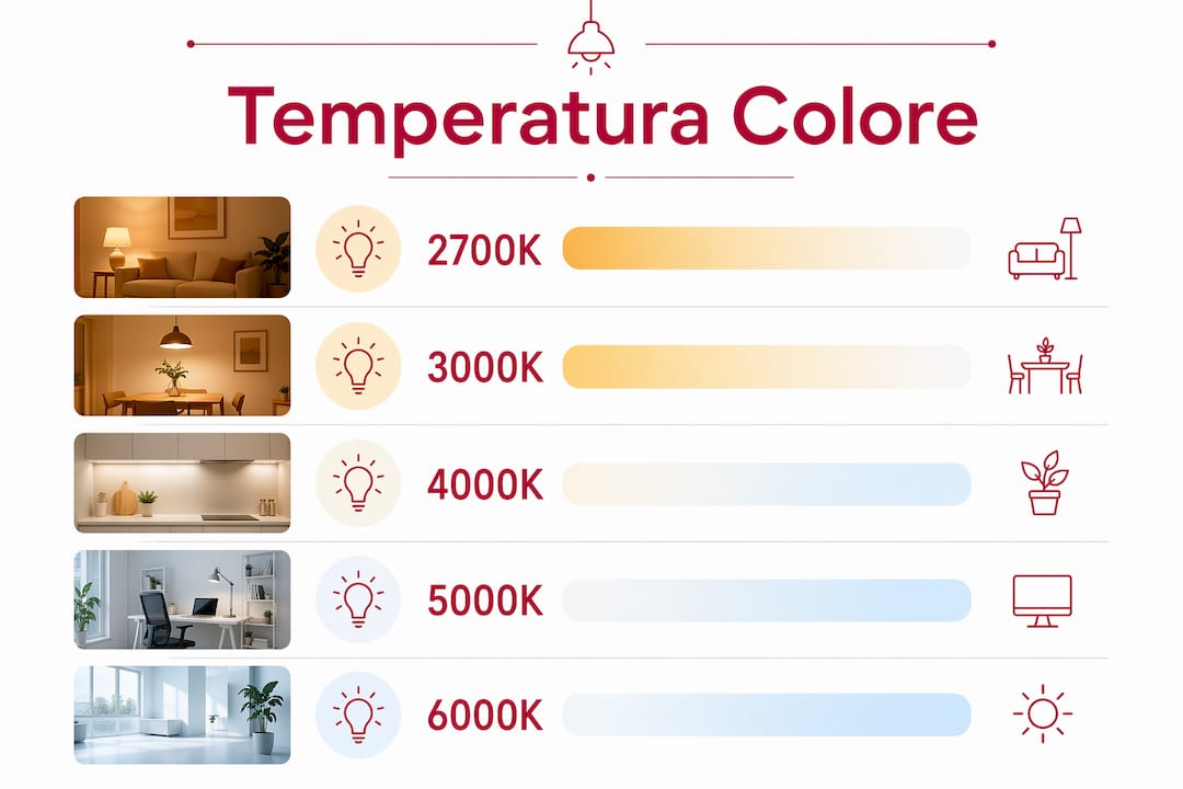 Infografica sulle diverse temperature della luce e il loro significato