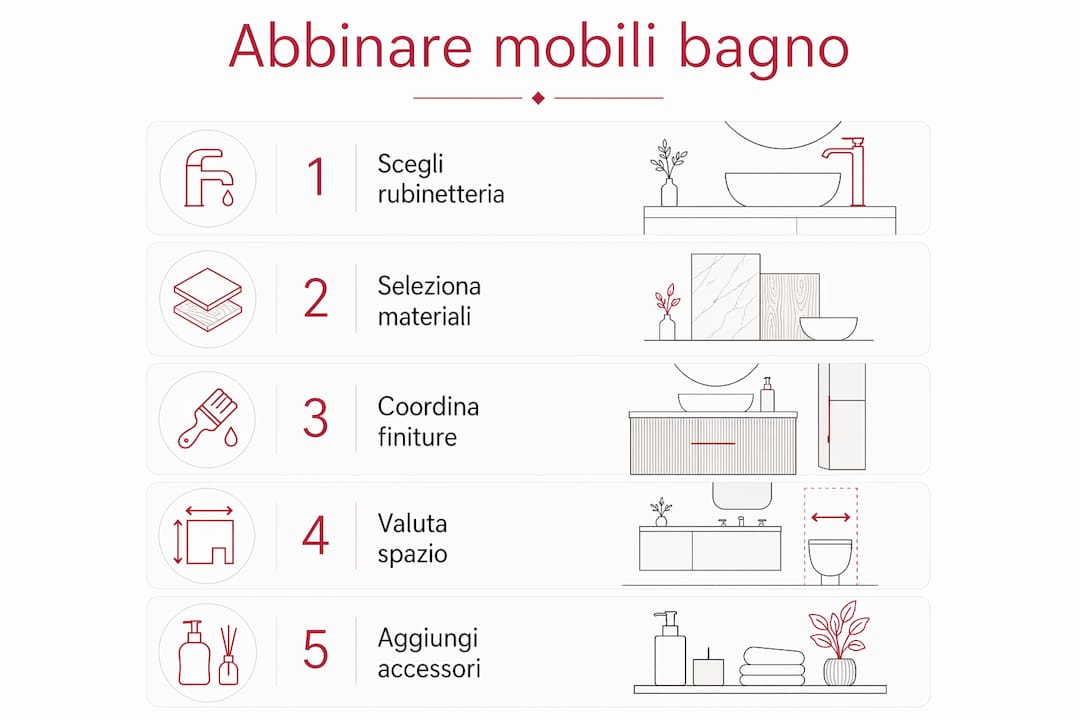 Infografica: tutti i passaggi per coordinare arredi e accessori del bagno con stile
