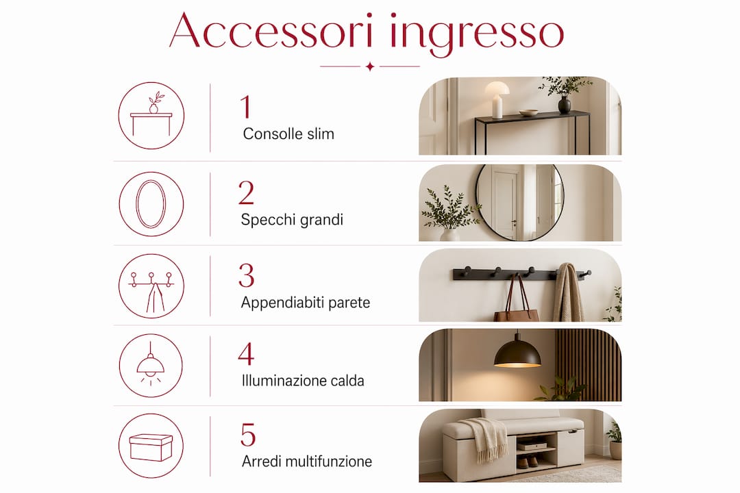 Infografica: gli accessori indispensabili per un ingresso di casa funzionale e accogliente
