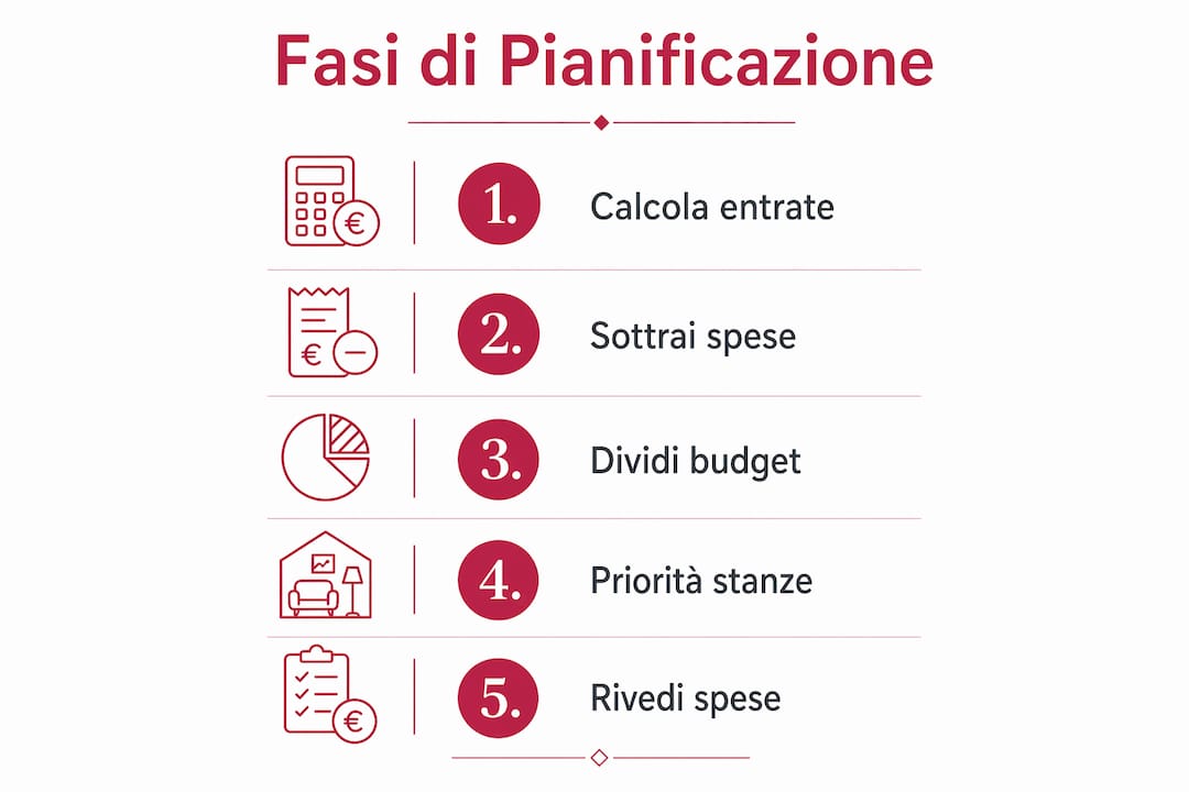 Infografica illustrata che presenta le principali tappe nella definizione del budget