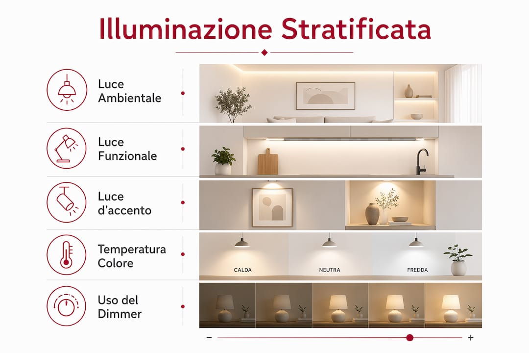 Guida visiva ai livelli di illuminazione ideali per la zona pranzo