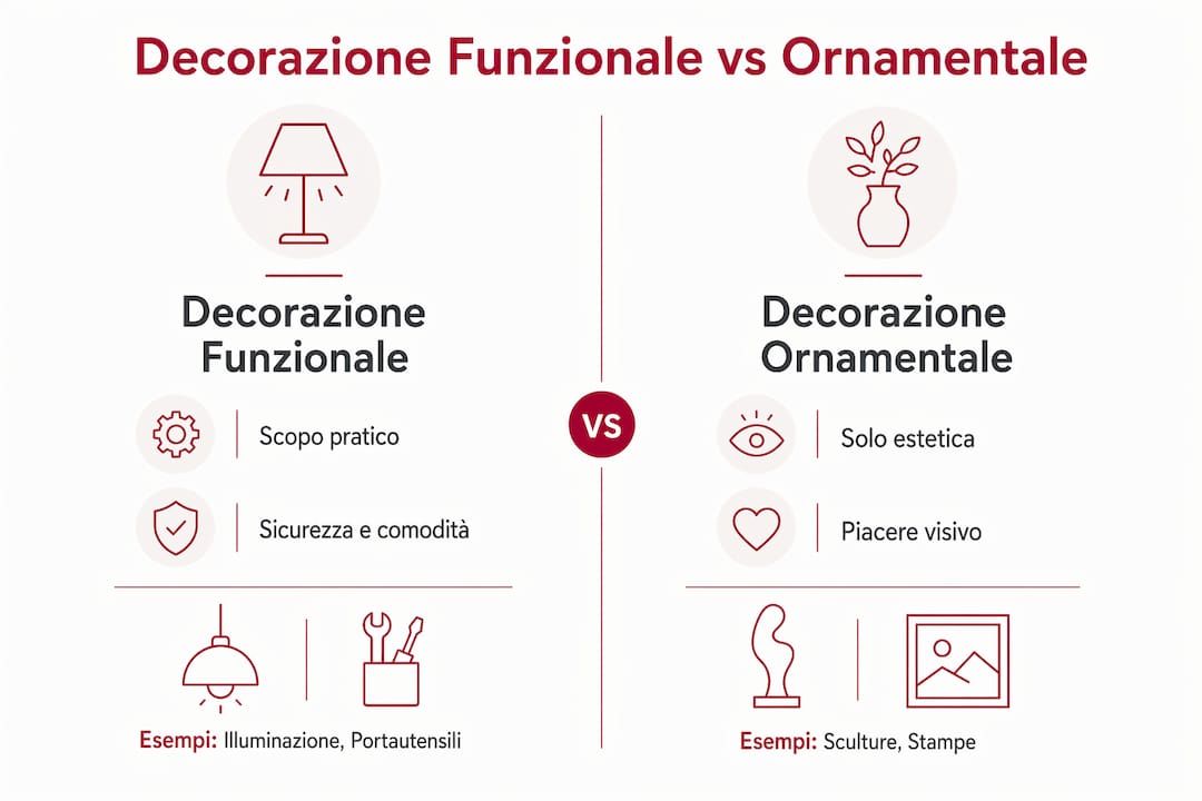 Infografica: confronto tra decorazione funzionale e decorazione ornamentale