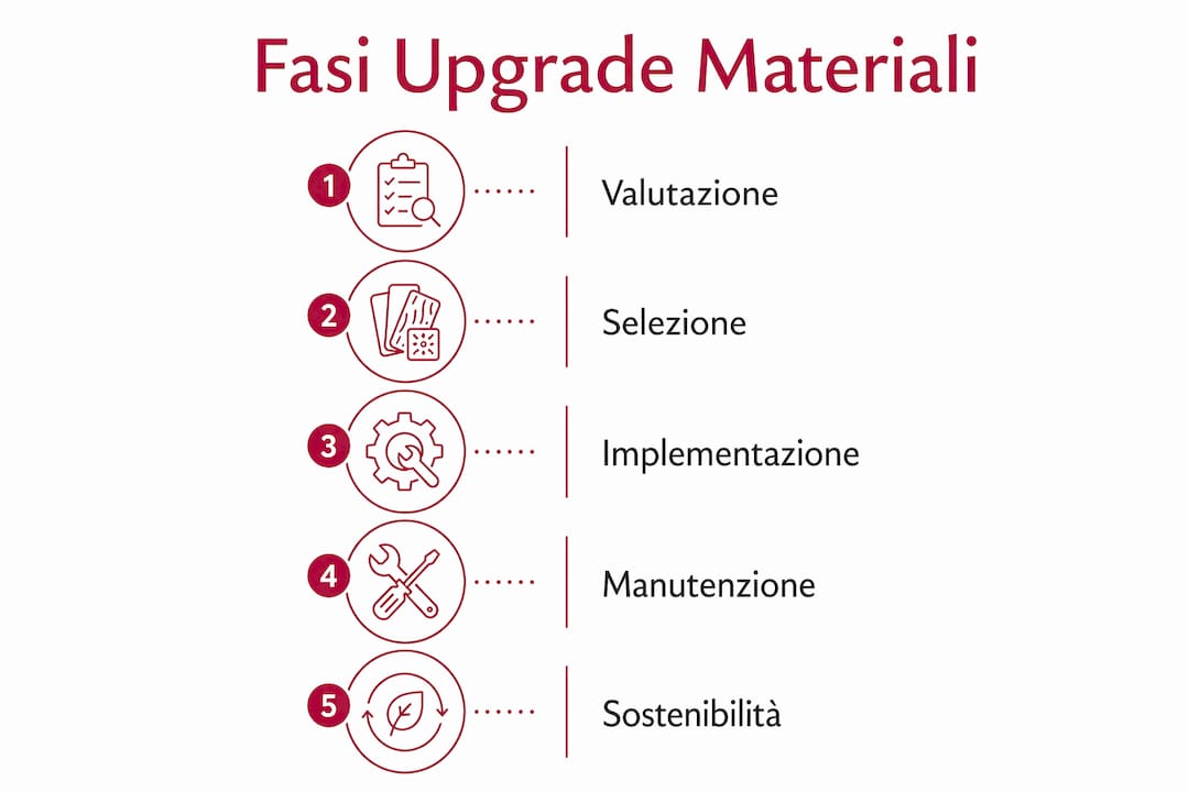 Grafico illustrativo che mostra tutti i passaggi per l’aggiornamento dei materiali
