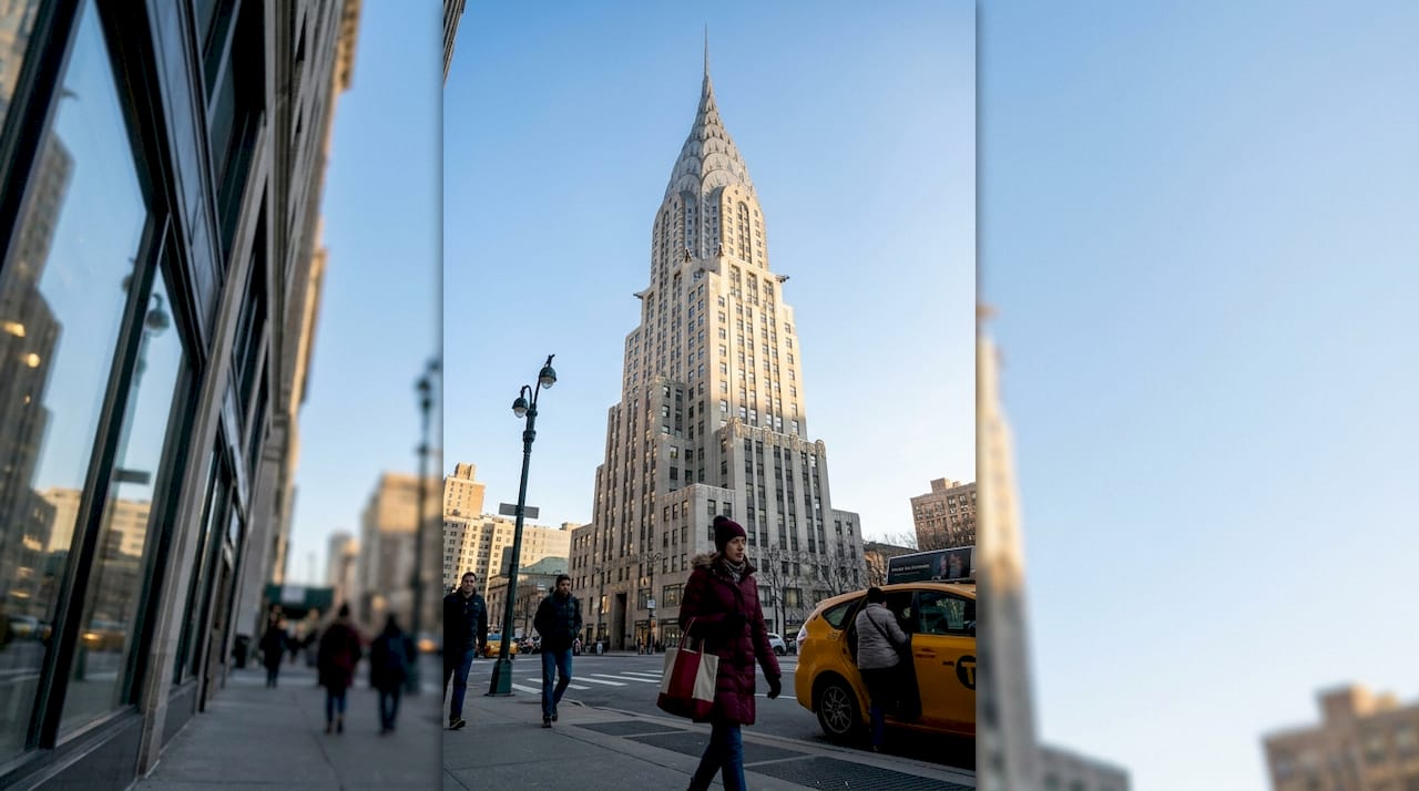 Il Chrysler Building di New York che svetta sotto un cielo coperto di nuvole